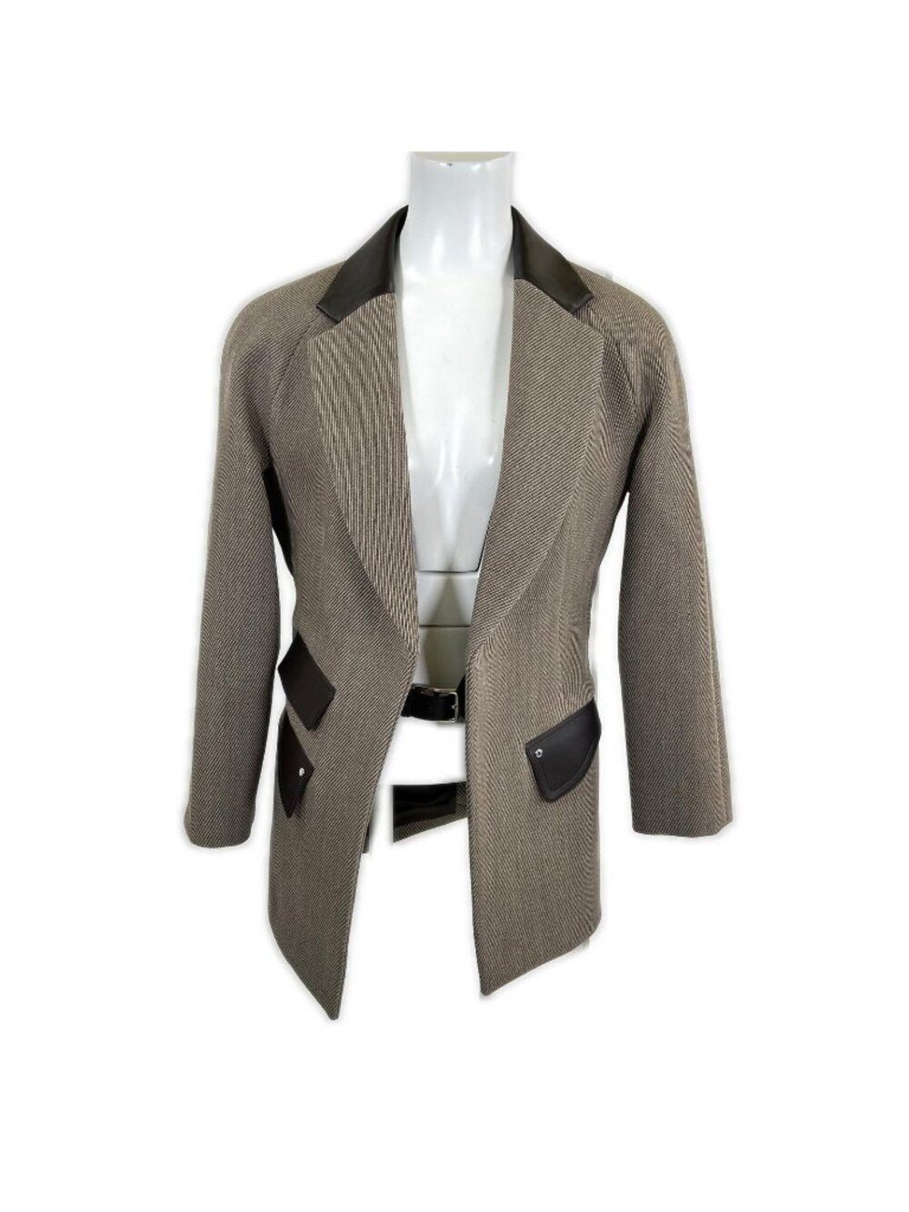 Hermes 4 Wool Lambskin Lining Sellier Buttons Inner Belt Combination Jacket